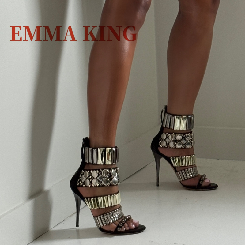 Women Shoes Black - 블랙 장식 발목 스트랩 샌들 여름