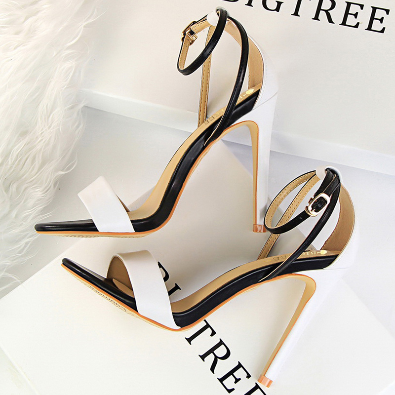 Women Shoes Black - 여성 블랙 화이트 간결한 가죽 11cm