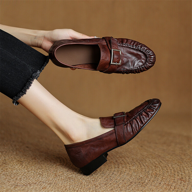 Women Shoes Heels - 여성용 정품 가죽 펌프스, 여성용 주름진