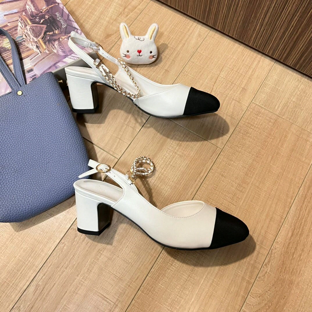 Women Shoes Black - 여성 슬링백 펌프스 투톤 블랙 화이트