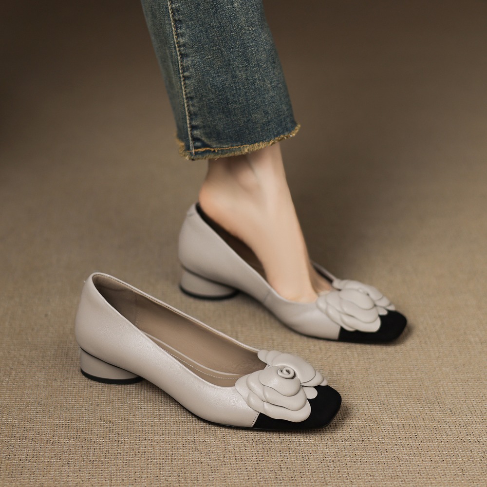 패션 플라워 싱글 슈즈 가을 신상 스퀘어 토 얕은 입구 - Women Shoes Heels 리뷰 및 가격
