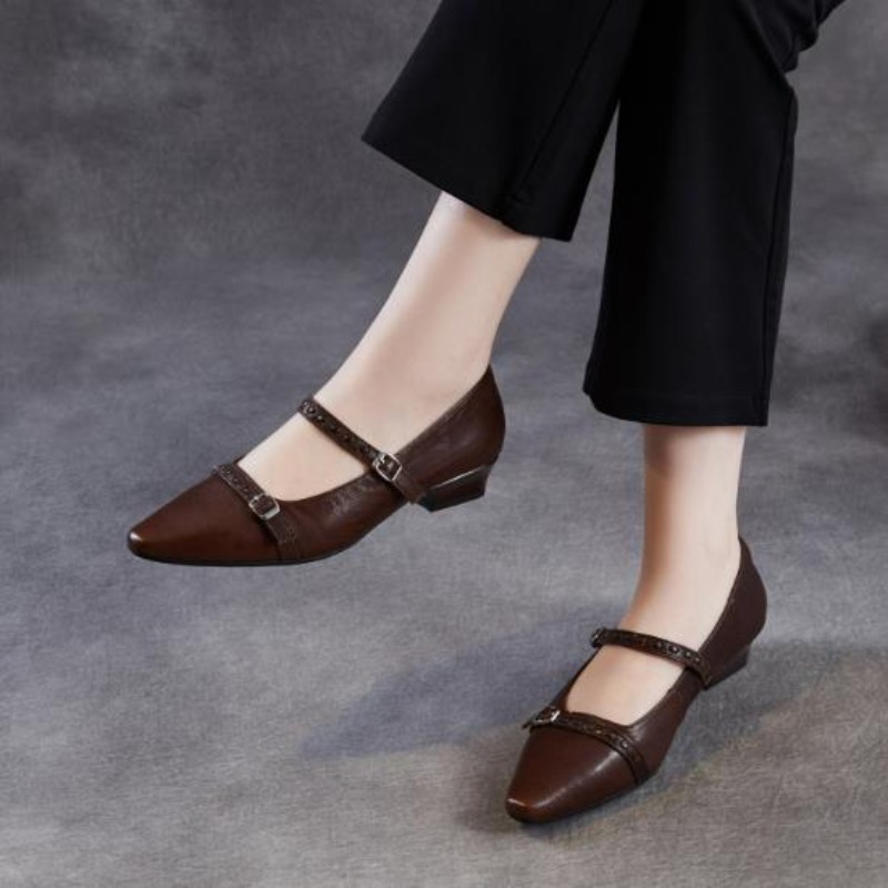 브라운 블랙 한국 여성 플랫 슈즈 스퀘어 토 버클 스트 - Women Shoes Black 리뷰 및 가격