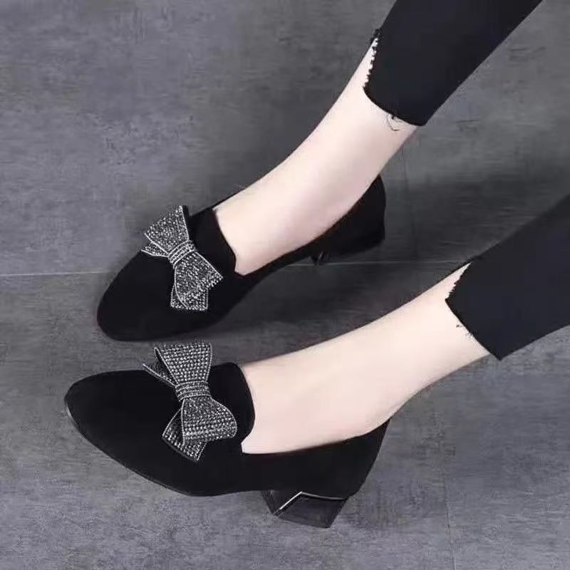 2025 블랙 신상 여성용 리본 로우힐 슈즈 라운드 토 - Women Shoes Black 리뷰 및 가격