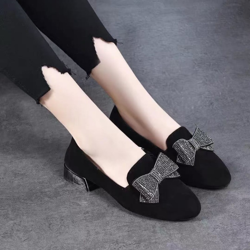2025 블랙 신상 여성용 리본 로우힐 슈즈 라운드 토 - Women Shoes Black 리뷰 및 가격