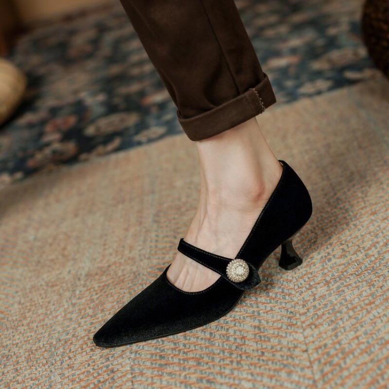와인 레드 포인티드 토 메리 제인 슈즈 여성용 빈티지  - Women Shoes Heels 리뷰 및 가격