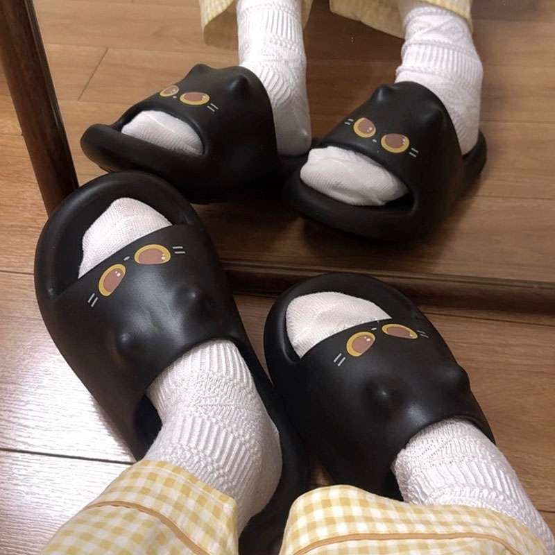 새롭고 귀여운 3D 검은 고양이 발바닥 슬라이드 샌들  - Women Shoes Black 리뷰 및 가격