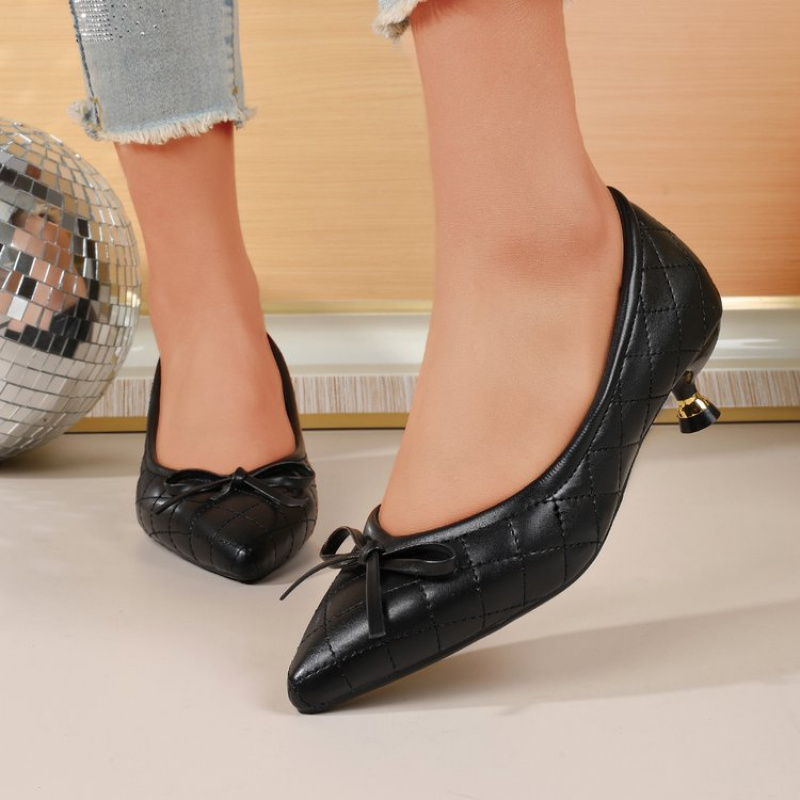 빈티지 여성 뾰족코 리본 키튼힐 펌프스, 퀼팅 스틸레토 - Women Shoes Heels 리뷰 및 가격