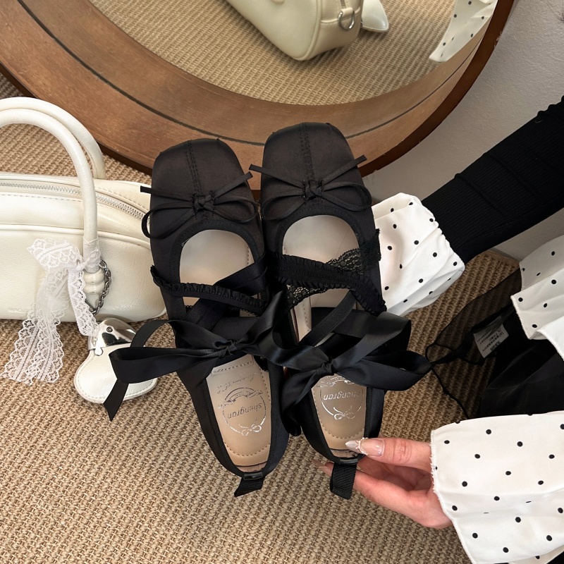 새로운 봄 편안한 레이스업 발레 스퀘어 토 로우컷 플랫 - Slingback Pumps Women 리뷰 및 가격