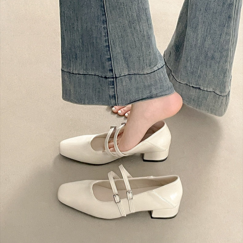 스퀘어 토 로우힐 여성용 실버 메리 제인 슈즈 패션 우 - Women Shoes Size 리뷰 및 가격