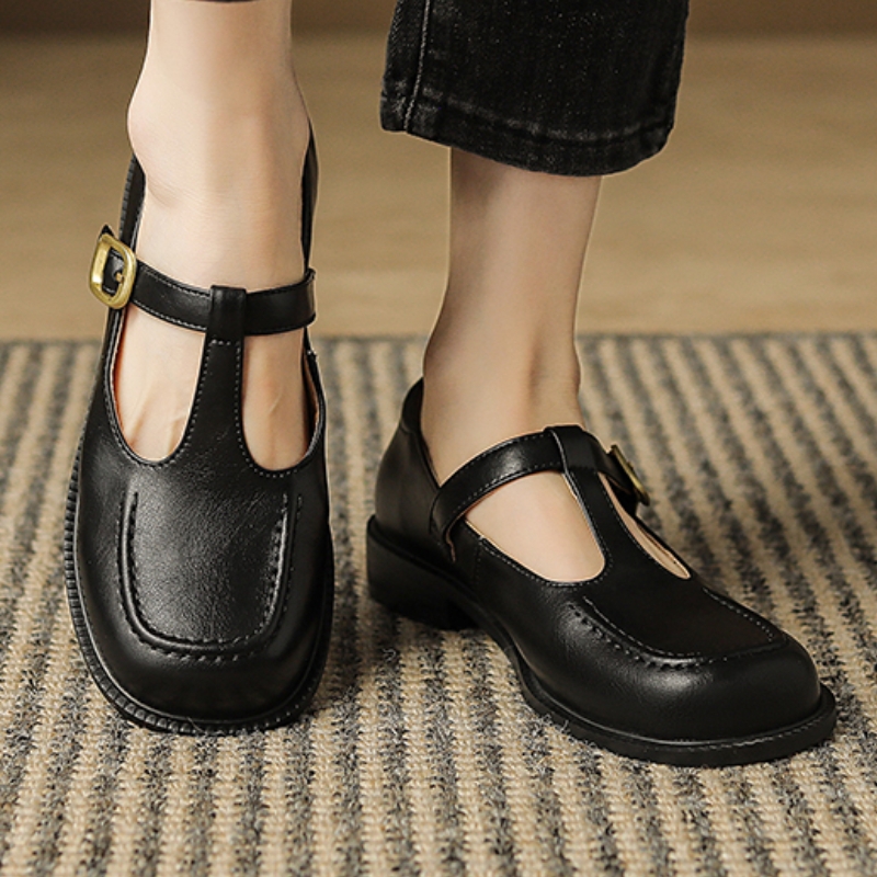 캐주얼 여성 플랫 슈즈 정품 가죽 패션 편안한 T-스트 - Women Shoes Black 리뷰 및 가격